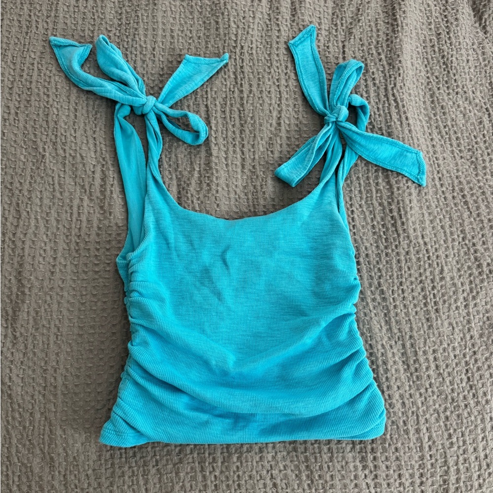 Free People Tank Top Ruched Turquoise Blue XS